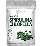 Organic Chlorella Spirulina Tablets, 3000mg Per Serving, 720 Counts, 4 Months Supply, 50/50 Blend...